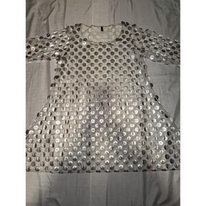 STAPLES 2X Mesh Dress Faux Leather Silver Circles Swing Party Club Kid Tunic